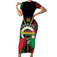 Vanuatu 45th Independence Day Family Matching Short Sleeve Bodycon Dress and Hawaiian Shirt Long God Yumi Stanap Wild Boar LT05 Mom's Dress Black - Polynesian Pride