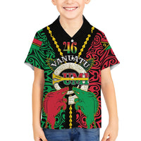 Vanuatu 45th Independence Day Family Matching Tank Maxi Dress and Hawaiian Shirt Long God Yumi Stanap Wild Boar LT05 Son's Shirt Black - Polynesian Pride