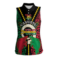 Vanuatu 45th Independence Day Women Sleeveless Polo Shirt Long God Yumi Stanap Wild Boar LT05 Female Black - Polynesian Pride