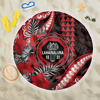 Hawaii Lahainaluna High School Beach Blanket Tribal Tattoo With Hibiscus Flowers LT05 One Size 150cm Red - Polynesian Pride