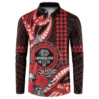 Personalized Hawaii Lahainaluna High School Button Sweatshirt Tribal Tattoo With Hibiscus Flowers LT05 Red - Polynesian Pride