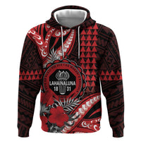 Personalized Hawaii Lahainaluna High School Hoodie Tribal Tattoo With Hibiscus Flowers LT05 Pullover Hoodie Red - Polynesian Pride