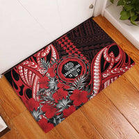 Hawaii Lahainaluna High School Rubber Doormat Tribal Tattoo With Hibiscus Flowers LT05 - Polynesian Pride