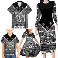 Black Philippines Sun Star Family Matching Long Sleeve Bodycon Dress and Hawaiian Shirt Igorot Tribal Inspiration LT05 - Polynesian Pride
