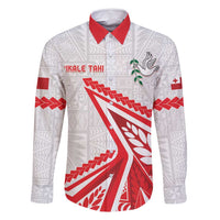 Custom Tonga Rugby 2024 Pacific Family Matching Off Shoulder Maxi Dress and Hawaiian Shirt Go Ikale Tahi LT05 Dad's Shirt - Long Sleeve White - Polynesian Pride