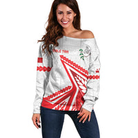 Custom Tonga Rugby 2024 Pacific Off Shoulder Sweater Go Ikale Tahi LT05 Women White - Polynesian Pride