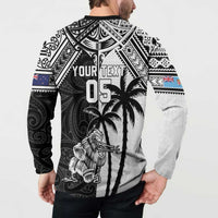 Custom New Zealand And Fiji Rugby 2024 Button Sweatshirt Maori Kiwi With Fijian Palm Tree