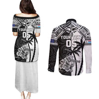 Custom New Zealand And Fiji Rugby 2024 Couples Matching Puletasi and Long Sleeve Button Shirt Maori Kiwi With Fijian Palm Tree