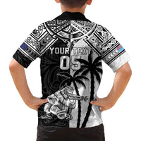Custom New Zealand And Fiji Rugby 2024 Family Matching Off Shoulder Short Dress and Hawaiian Shirt Maori Kiwi With Fijian Palm Tree