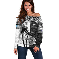 Custom New Zealand And Fiji Rugby 2024 Off Shoulder Sweater Maori Kiwi With Fijian Palm Tree