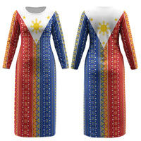 Philippines Sun Couples Matching Long Sleeve Bodycon Dress and Long Sleeve Button Shirt Igorot Tribal Inspiration
