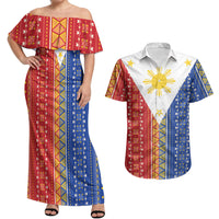 Philippines Sun Couples Matching Off Shoulder Maxi Dress and Hawaiian Shirt Igorot Tribal Inspiration