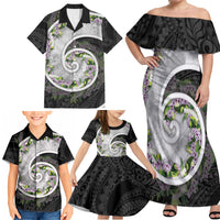 Piko Hawaii Family Matching Off Shoulder Maxi Dress and Hawaiian Shirt Polynesian Pattern With Maile Pikake Honohono Lei