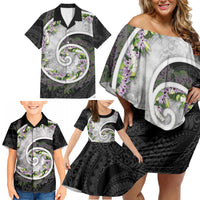 Piko Hawaii Family Matching Off Shoulder Short Dress and Hawaiian Shirt Polynesian Pattern With Maile Pikake Honohono Lei