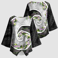 Piko Hawaii Kimono Sleeve Blouse Polynesian Pattern With Maile Pikake Honohono Lei