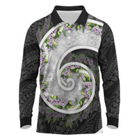 Piko Hawaii Long Sleeve Polo Shirt Polynesian Pattern With Maile Pikake Honohono Lei