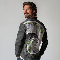 Piko Hawaii Long Sleeve Polo Shirt Polynesian Pattern With Maile Pikake Honohono Lei