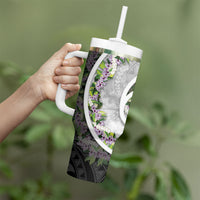 Piko Hawaii Tumbler With Handle Polynesian Pattern With Maile Pikake Honohono Lei