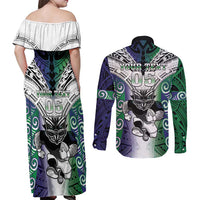 Custom New Zealand Warrior Couples Matching Off Shoulder Maxi Dress and Long Sleeve Button Shirt Maori Tribal Pattern