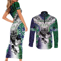 Custom New Zealand Warrior Couples Matching Short Sleeve Bodycon Dress and Long Sleeve Button Shirt Maori Tribal Pattern LT05 - Polynesian Pride