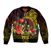 Personalized Papua New Guinea Bomber Jacket Coat Of Arms Tropical Flowers Polynesian Pattern LT05 Unisex Yellow - Polynesian Pride