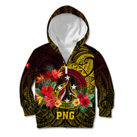 Personalized Papua New Guinea Kid Hoodie Coat Of Arms Tropical Flowers Polynesian Pattern LT05 Zip Hoodie Yellow - Polynesian Pride