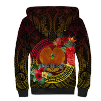 Personalized Papua New Guinea Sherpa Hoodie Coat Of Arms Tropical Flowers Polynesian Pattern LT05 - Polynesian Pride