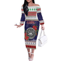 American Samoa Christmas Family Matching Off The Shoulder Long Sleeve Dress and Hawaiian Shirt Poinsettia La Maunia Le Kilisimasi