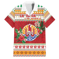 French Polynesia Christmas Family Matching Off Shoulder Short Dress and Hawaiian Shirt Coat Of Arms Merry Xmas