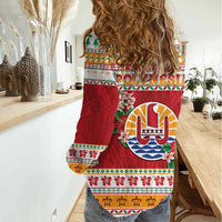 French Polynesia Christmas Women Casual Shirt Coat Of Arms Merry Xmas LT05 - Polynesian Pride