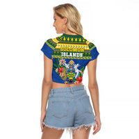 Solomon Islands Christmas Raglan Cropped T Shirt Coat Of Arms Merry Xmas