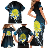 Palau United Nations Day Family Matching Short Sleeve Bodycon Dress and Hawaiian Shirt Polynesian Curves Plumeria - Polynesian Pride