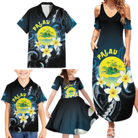 Palau United Nations Day Family Matching Summer Maxi Dress and Hawaiian Shirt Polynesian Curves Plumeria - Polynesian Pride