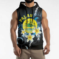 Palau United Nations Day Sleeveless Hoodie Polynesian Curves Plumeria - Polynesian Pride