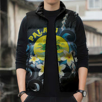 Palau United Nations Day Sleeveless Puffer Jacket Polynesian Curves Plumeria - Polynesian Pride