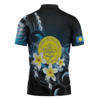 Palau United Nations Day Zipper Polo Shirt Polynesian Curves Plumeria LT05 - Polynesian Pride