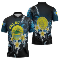 Palau United Nations Day Zipper Polo Shirt Polynesian Curves Plumeria LT05 - Polynesian Pride
