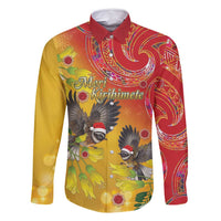 New Zealand Piwakawaka Christmas Family Matching Off Shoulder Maxi Dress and Hawaiian Shirt With Maori Pattern LT05 Dad's Shirt - Long Sleeve Yellow - Polynesian Pride