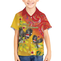New Zealand Piwakawaka Christmas Family Matching Off Shoulder Maxi Dress and Hawaiian Shirt With Maori Pattern LT05 Son's Shirt Yellow - Polynesian Pride