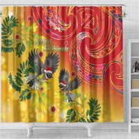 New Zealand Piwakawaka Christmas Shower Curtain With Maori Pattern LT05 - Polynesian Pride