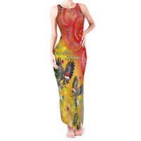 New Zealand Piwakawaka Christmas Tank Maxi Dress With Maori Pattern LT05 Women Yellow - Polynesian Pride