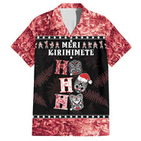 Personalised New Zealand Tiki Christmas Family Matching Off Shoulder Short Dress and Hawaiian Shirt Ho Ho Ho Paua Shell Glitter Red LT05 Dad's Shirt - Short Sleeve Black - Polynesian Pride