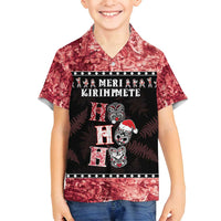 Personalised New Zealand Tiki Christmas Family Matching Puletasi and Hawaiian Shirt Ho Ho Ho Paua Shell Glitter Red LT05 Son's Shirt Black - Polynesian Pride