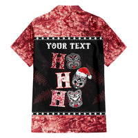 Personalised New Zealand Tiki Christmas Family Matching Short Sleeve Bodycon Dress and Hawaiian Shirt Ho Ho Ho Paua Shell Glitter Red LT05 - Polynesian Pride
