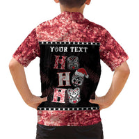 Personalised New Zealand Tiki Christmas Family Matching Tank Maxi Dress and Hawaiian Shirt Ho Ho Ho Paua Shell Glitter Red LT05 - Polynesian Pride