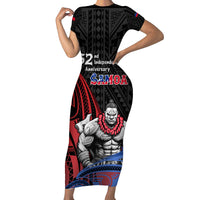Samoa Independence Day Short Sleeve Bodycon Dress Samoan Warriors Ula Fala LT05 Long Dress Black - Polynesian Pride