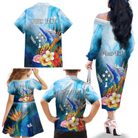 Personalised Kosrae Constitution Day Family Matching Off Shoulder Long Sleeve Dress and Hawaiian Shirt Humpback Whale Tropical Flowers LT05 - Polynesian Pride