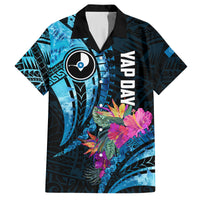 Personalised FSM Yap State Day Family Matching Off Shoulder Short Dress and Hawaiian Shirt Tropical Flowers Tribal Pattern LT05 Dad's Shirt - Short Sleeve Blue - Polynesian Pride