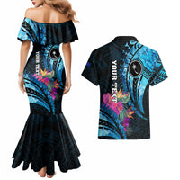 Personalised FSM Chuuk State Couples Matching Mermaid Dress and Hawaiian Shirt Tropical Flowers Tribal Pattern LT05 - Polynesian Pride