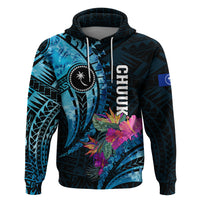 Personalised FSM Chuuk State Hoodie Tropical Flowers Tribal Pattern LT05 Pullover Hoodie Blue - Polynesian Pride